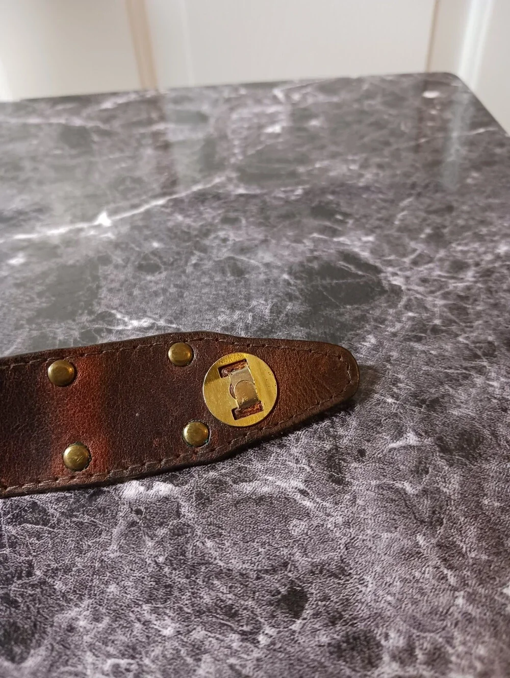 Handcrafted Brown Leather Cuff Bracelet with Brass Plate 